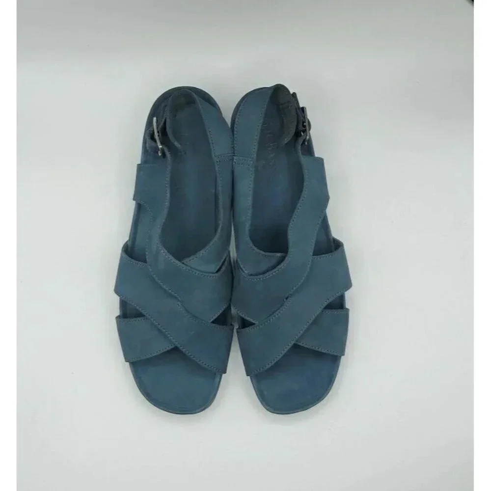 G.H. Bass Sandals Womens Azalea 9 Navy Blue Leather Suede Strappy Comfort Shoes